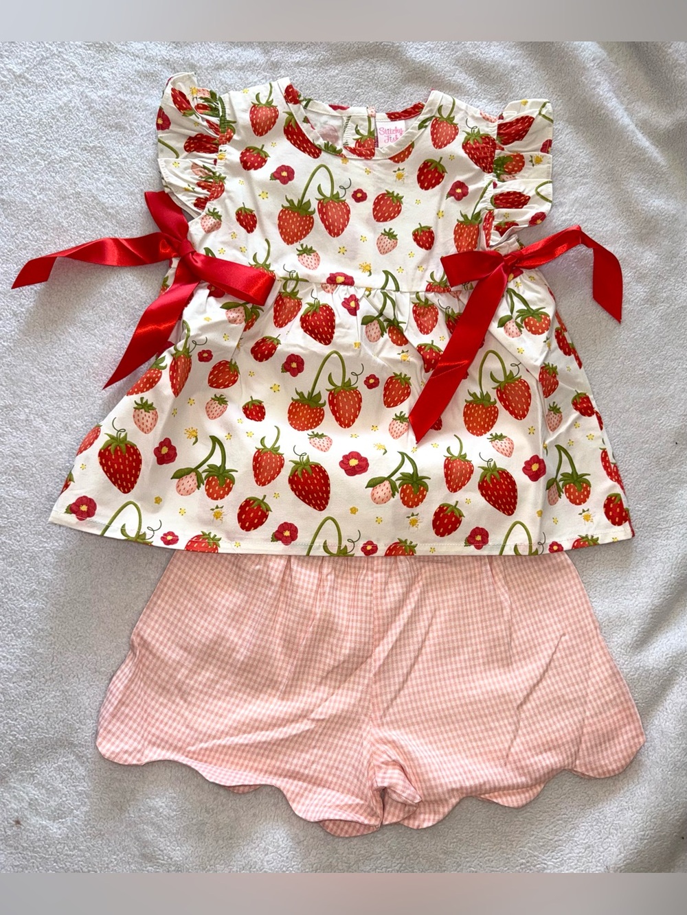 Stitchy Fish Strawberry Blooms Side Tie Short Set, size 3T, NWT